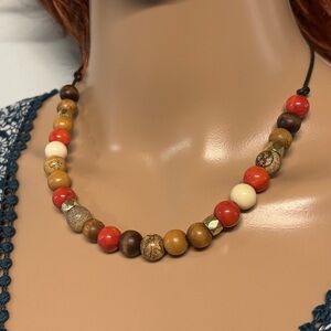 Vintage❤️Fossil Multicolor Wood & Marble Necklace